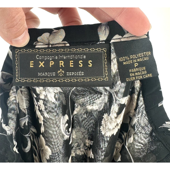 VTG Express Silk Flare Skirt Petite Dark Floral Whimsygoth Fairygrunge Layered - Picture 6 of 6